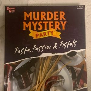 University games murder mystery party game Adults pasta passion and pistols New
